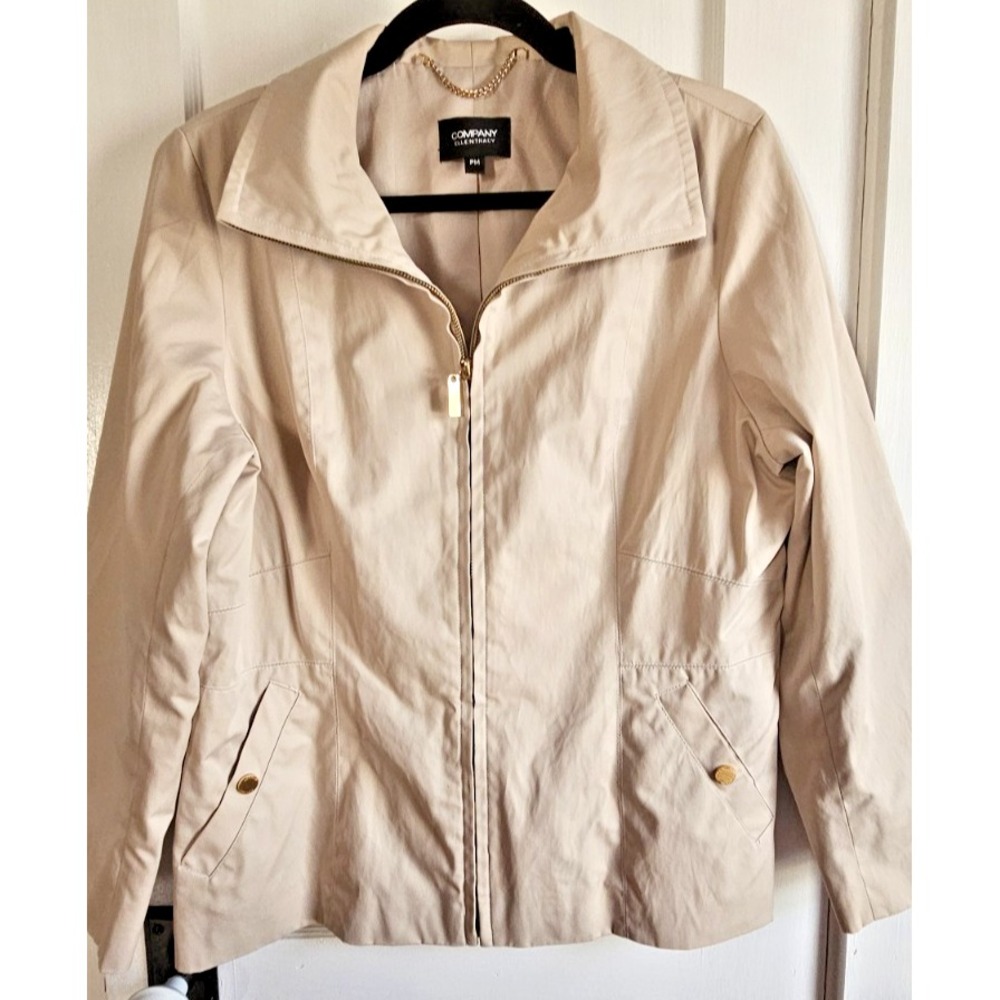 COMPANY ELLEN TRACY light tan collared lined jacket full zip jacket woman PM
